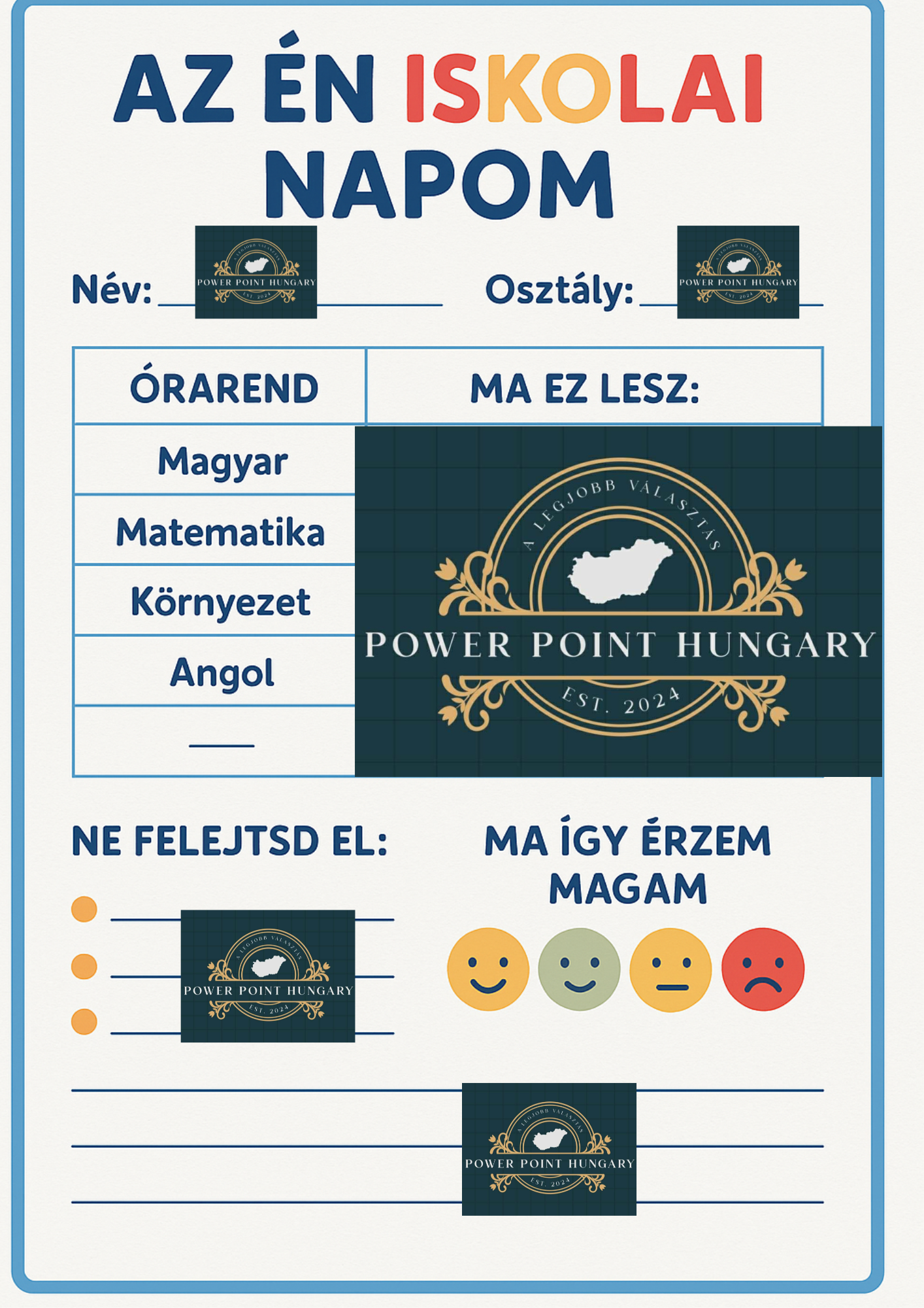 🏫 „Az Én Iskolai Napom” – Digitális Naptár Gyerekeknek